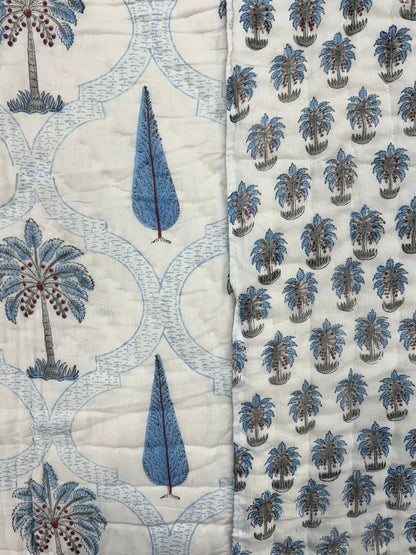 Blue Palm Haven Reversible Single Bed Quilt