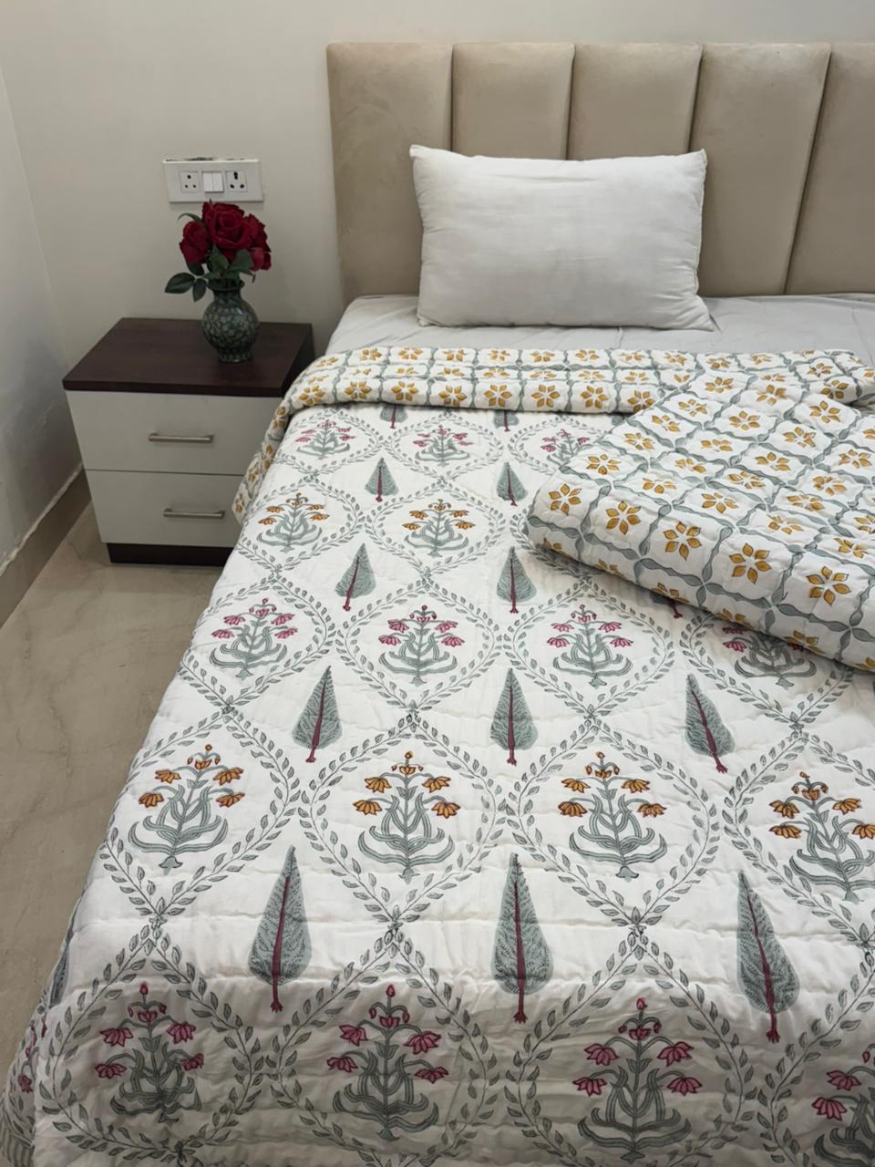 Petal Cascade Reversible Single Bed Quilt