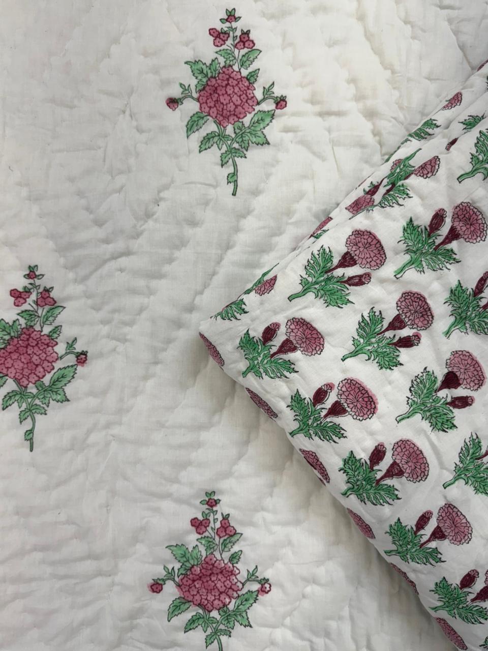 Pomegranate Pink Reversible Single Bed Quilt