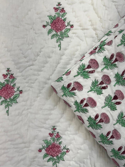 Pomegranate Pink Reversible Single Bed Quilt