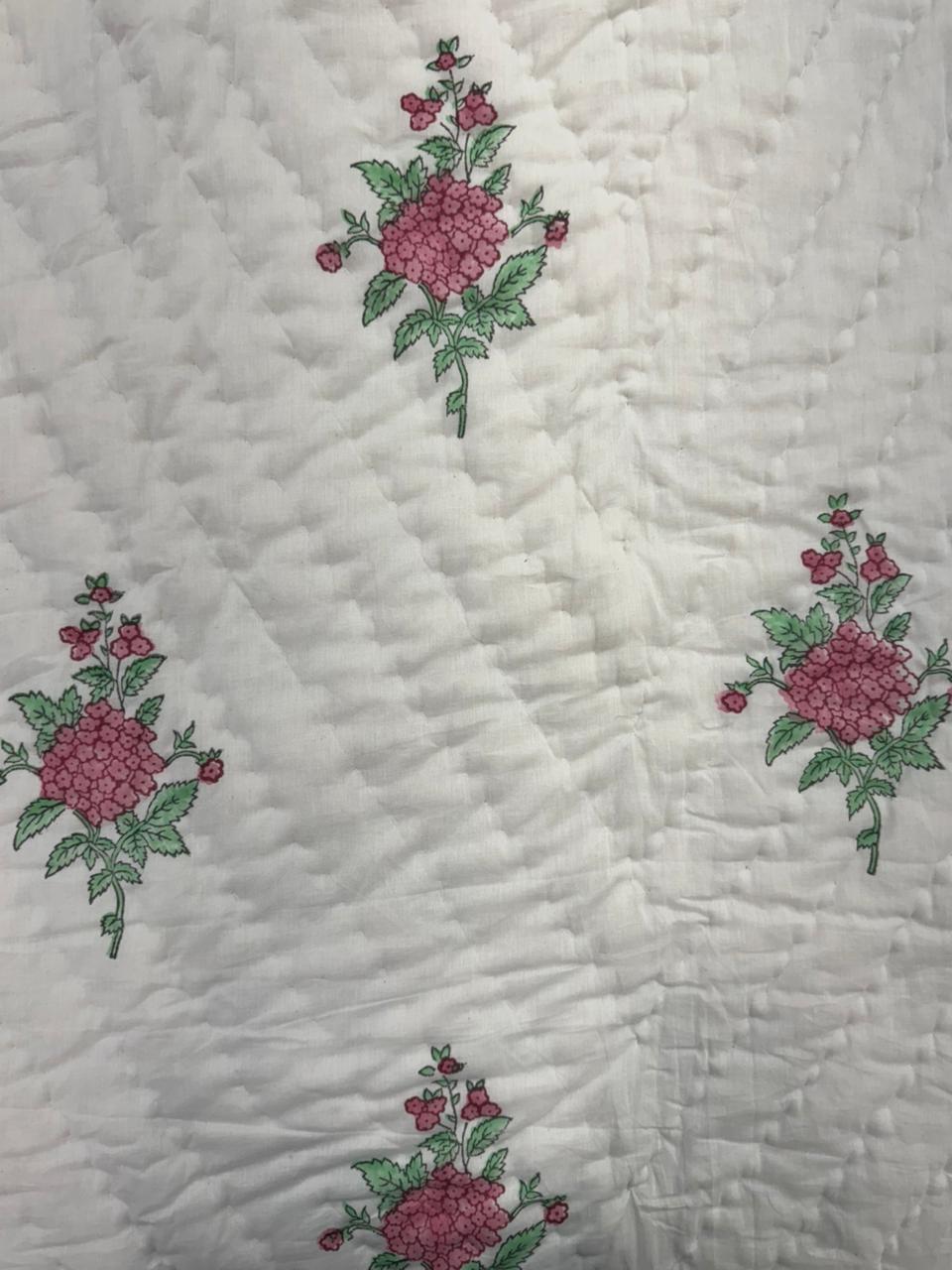 Pomegranate Pink Reversible Single Bed Quilt