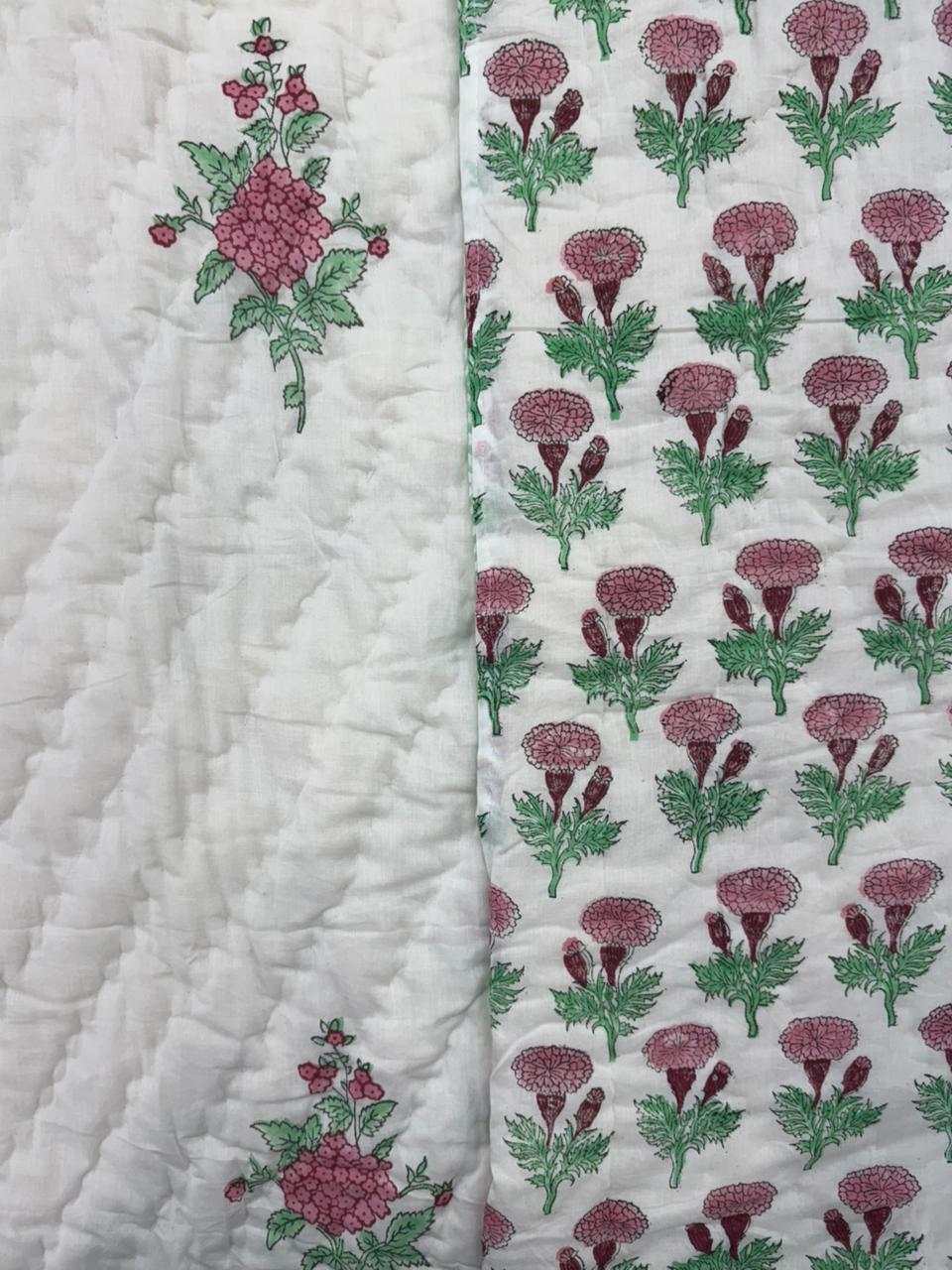Pomegranate Pink Reversible Single Bed Quilt