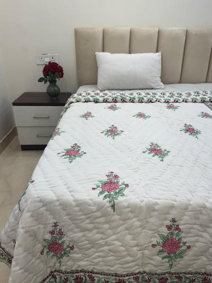 Pomegranate Pink Reversible Single Bed Quilt