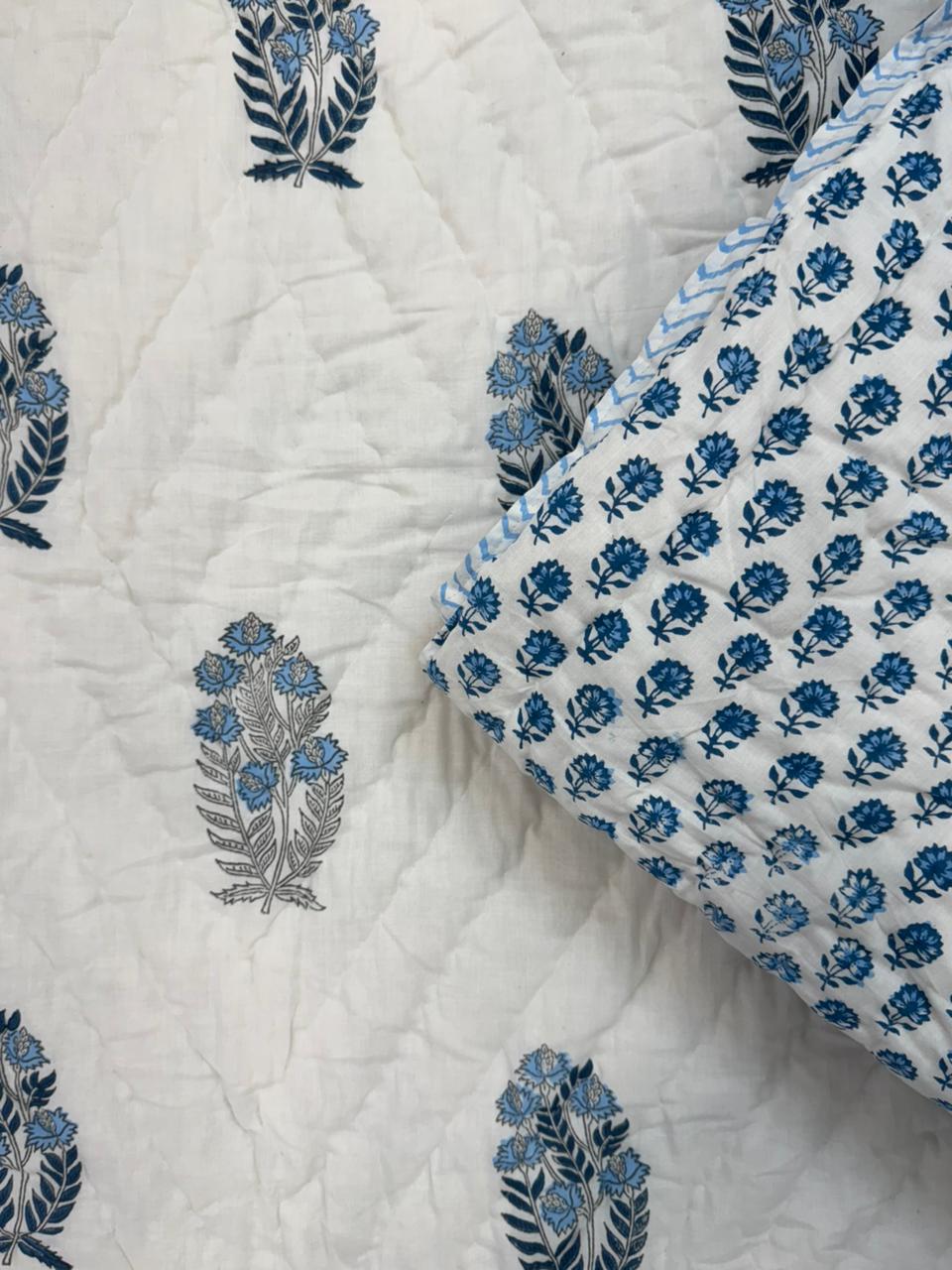 Soft Blue Boota Reversible Single Bed Quilt