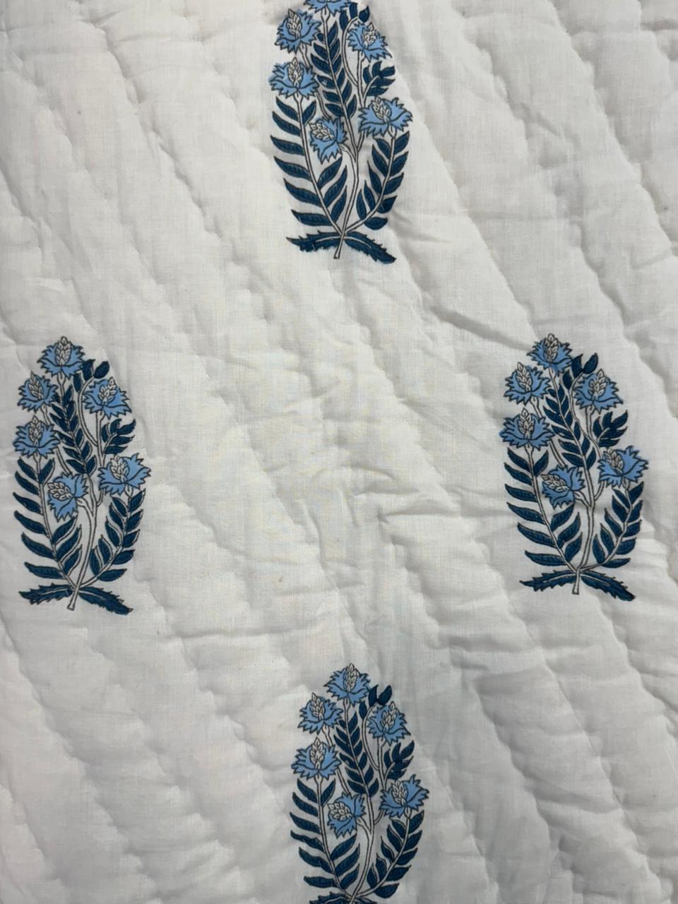 Soft Blue Boota Reversible Single Bed Quilt