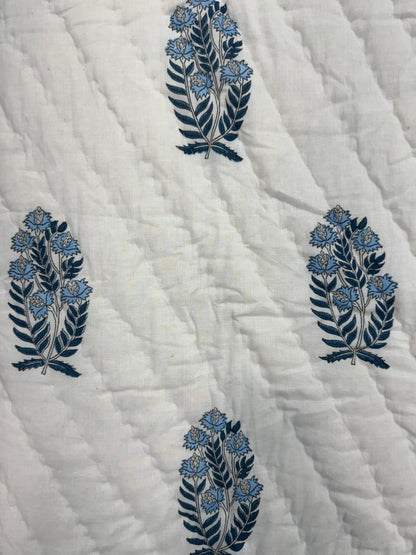 Soft Blue Boota Reversible Single Bed Quilt