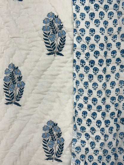 Soft Blue Boota Reversible Single Bed Quilt