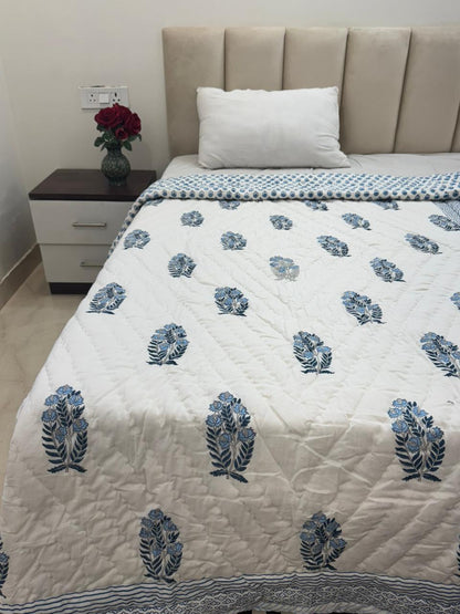 Soft Blue Boota Reversible Single Bed Quilt
