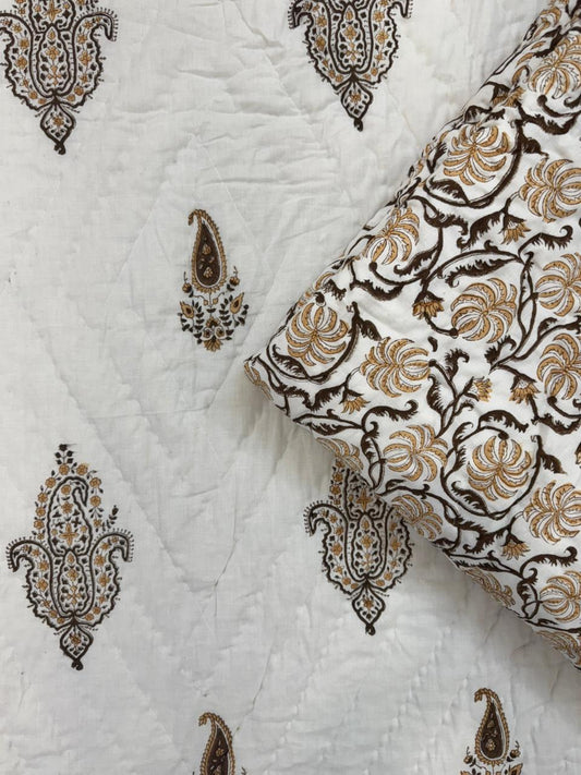 Mughal Mustard Brown Reversible Single Bed Quilt