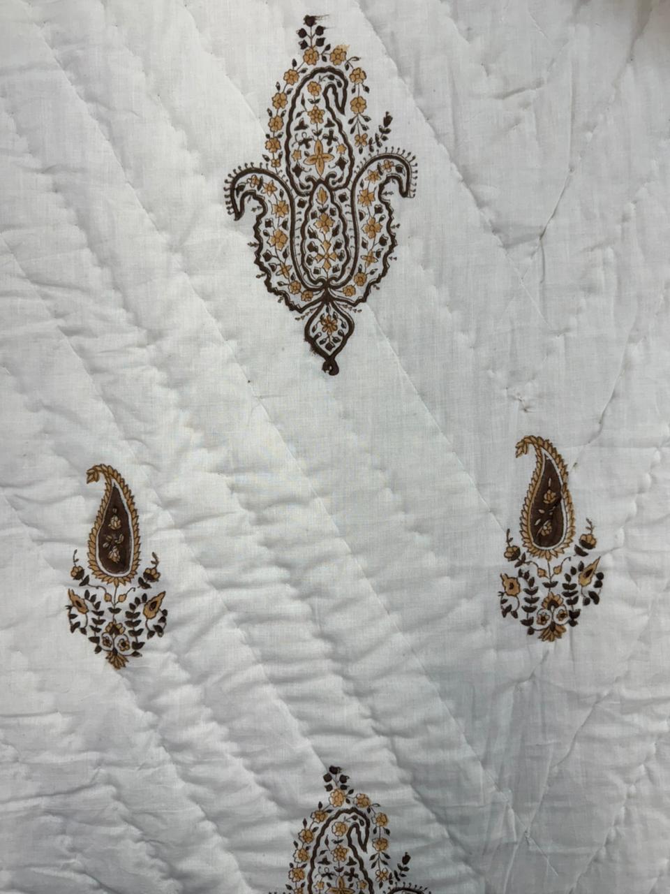 Mughal Mustard Brown Reversible Single Bed Quilt