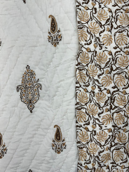 Mughal Mustard Brown Reversible Single Bed Quilt