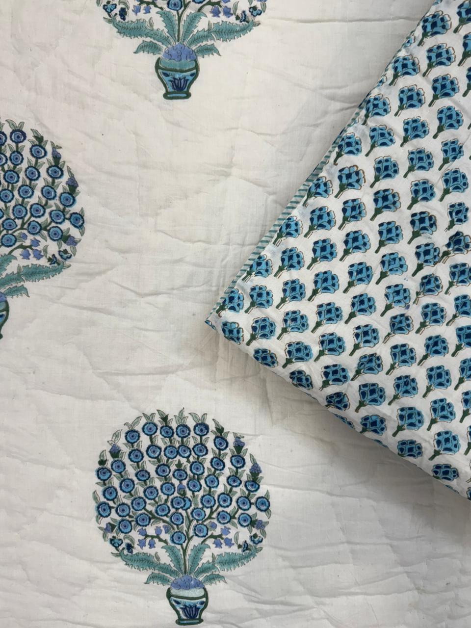 Blue Bouquet Boota Reversible Single Bed Quilt