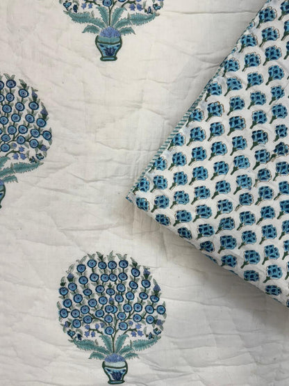 Blue Bouquet Boota Reversible Single Bed Quilt