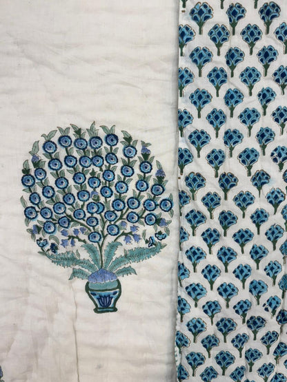 Blue Bouquet Boota Reversible Single Bed Quilt