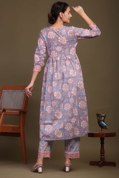 hand block printed kurta set with dupatta