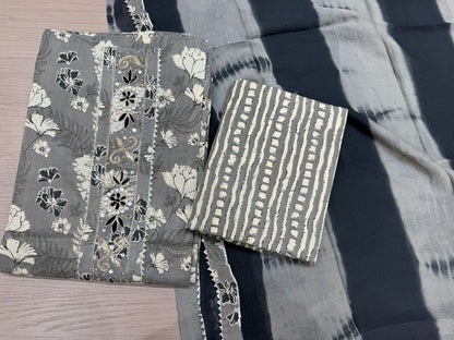 Cotton Hand Work Suit with Chiffon Dupatta