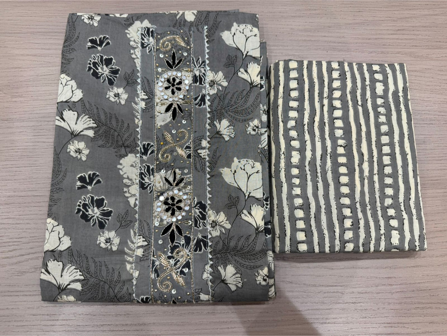 Cotton Hand Work Suit with Chiffon Dupatta