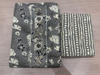 Cotton Hand Work Suit with Chiffon Dupatta