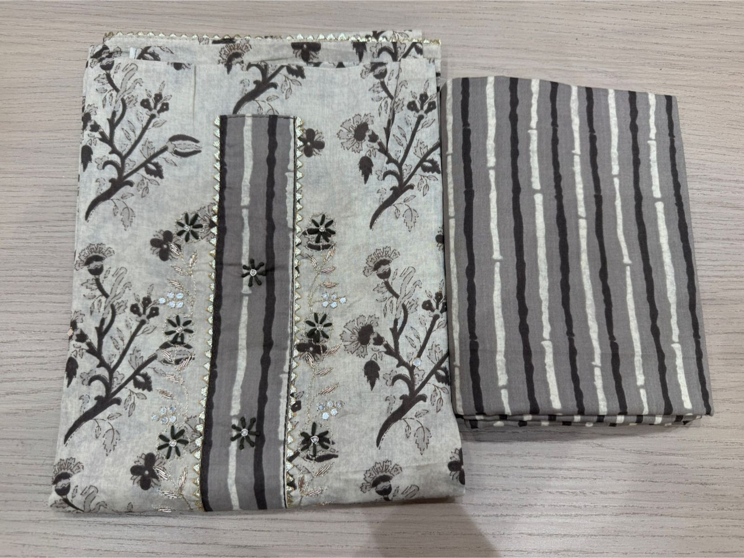 Cotton Hand Work Suit with Chiffon Dupatta