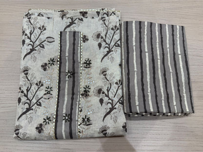 Cotton Hand Work Suit with Chiffon Dupatta
