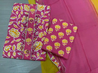 Cotton Hand Work Suit with Chiffon Dupatta