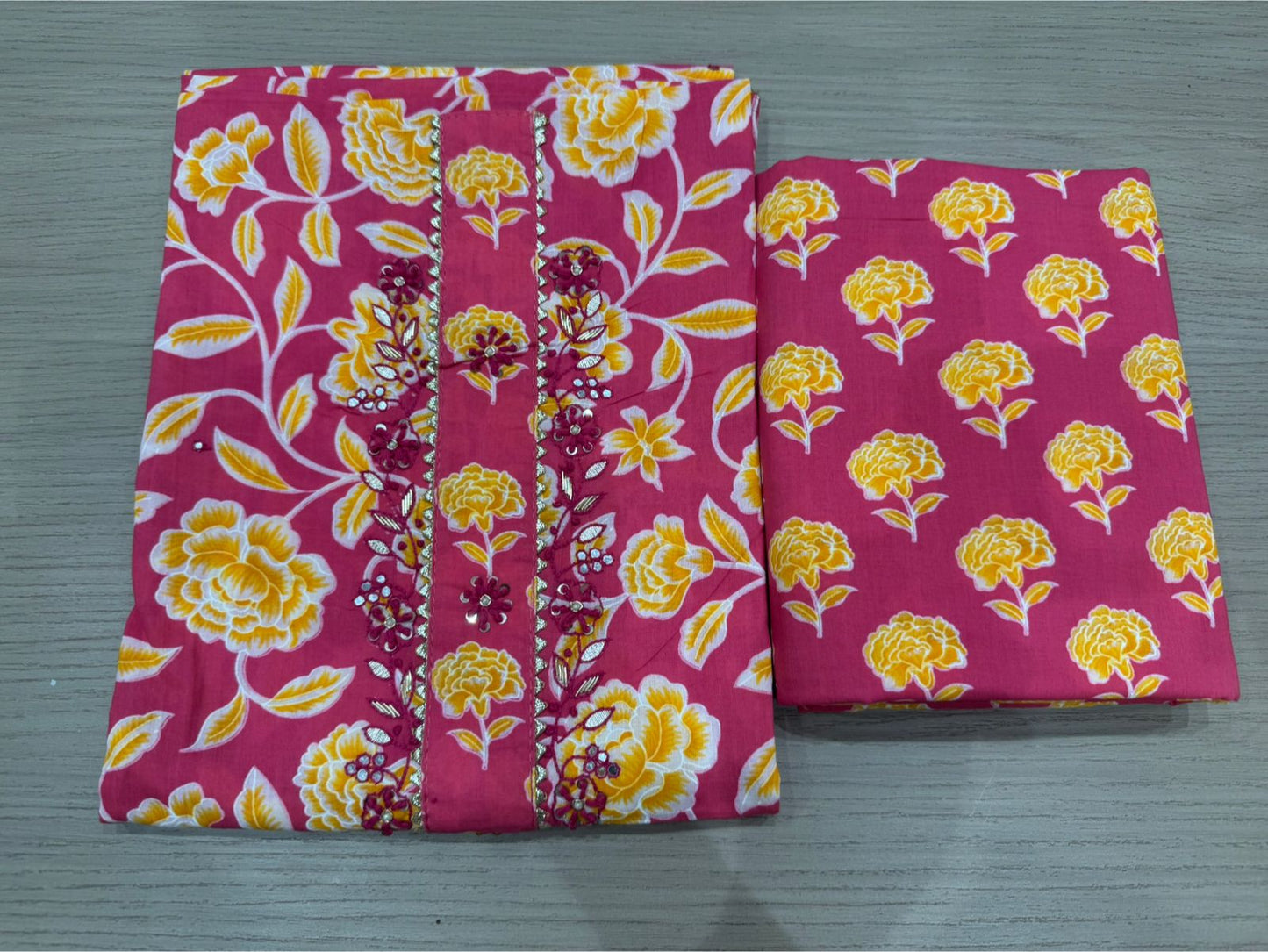 Cotton Hand Work Suit with Chiffon Dupatta