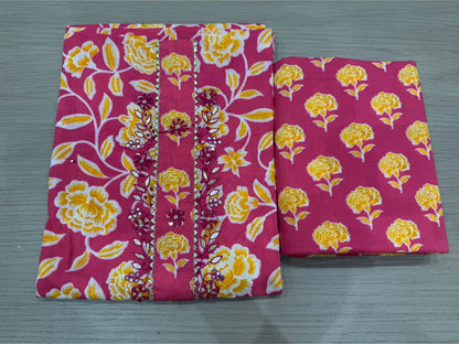 Cotton Hand Work Suit with Chiffon Dupatta