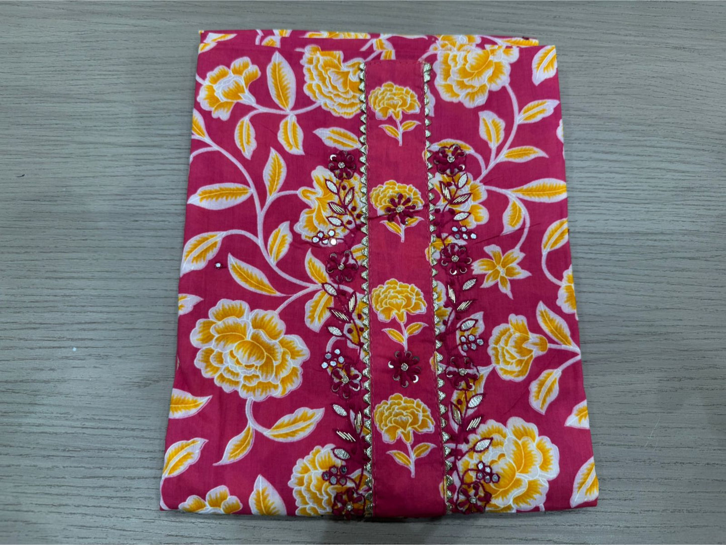 Cotton Hand Work Suit with Chiffon Dupatta