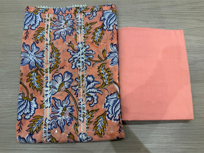 Cotton Hand Work Suit with Chiffon Dupatta