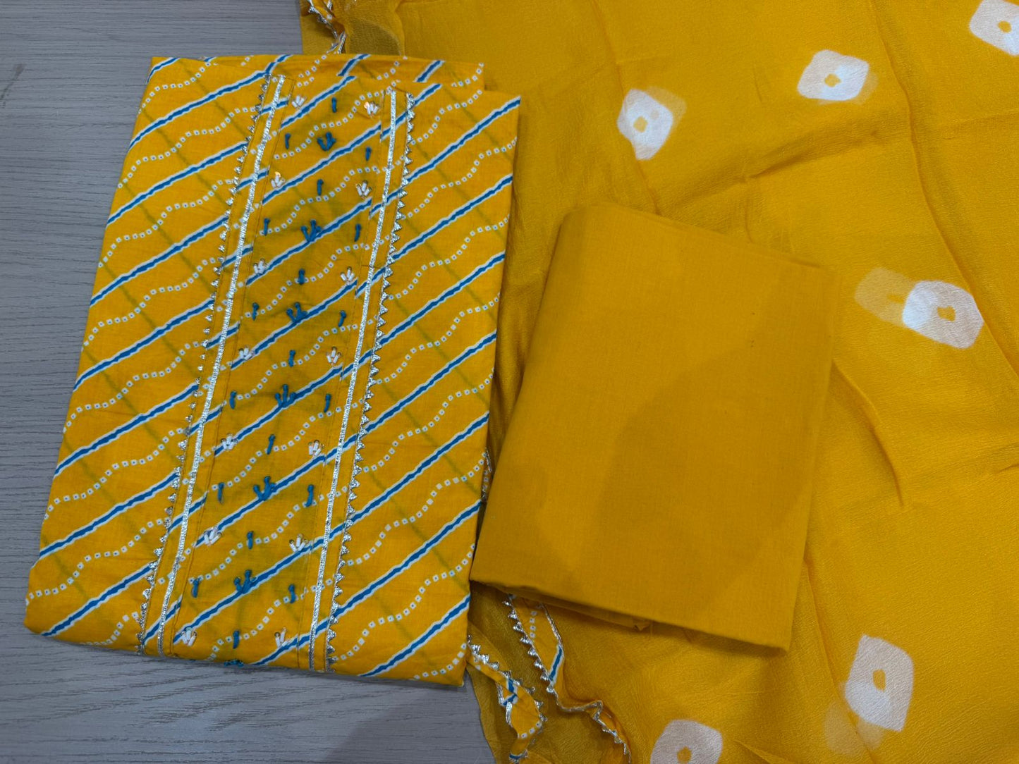 Cotton Hand Work Suit with Chiffon Dupatta
