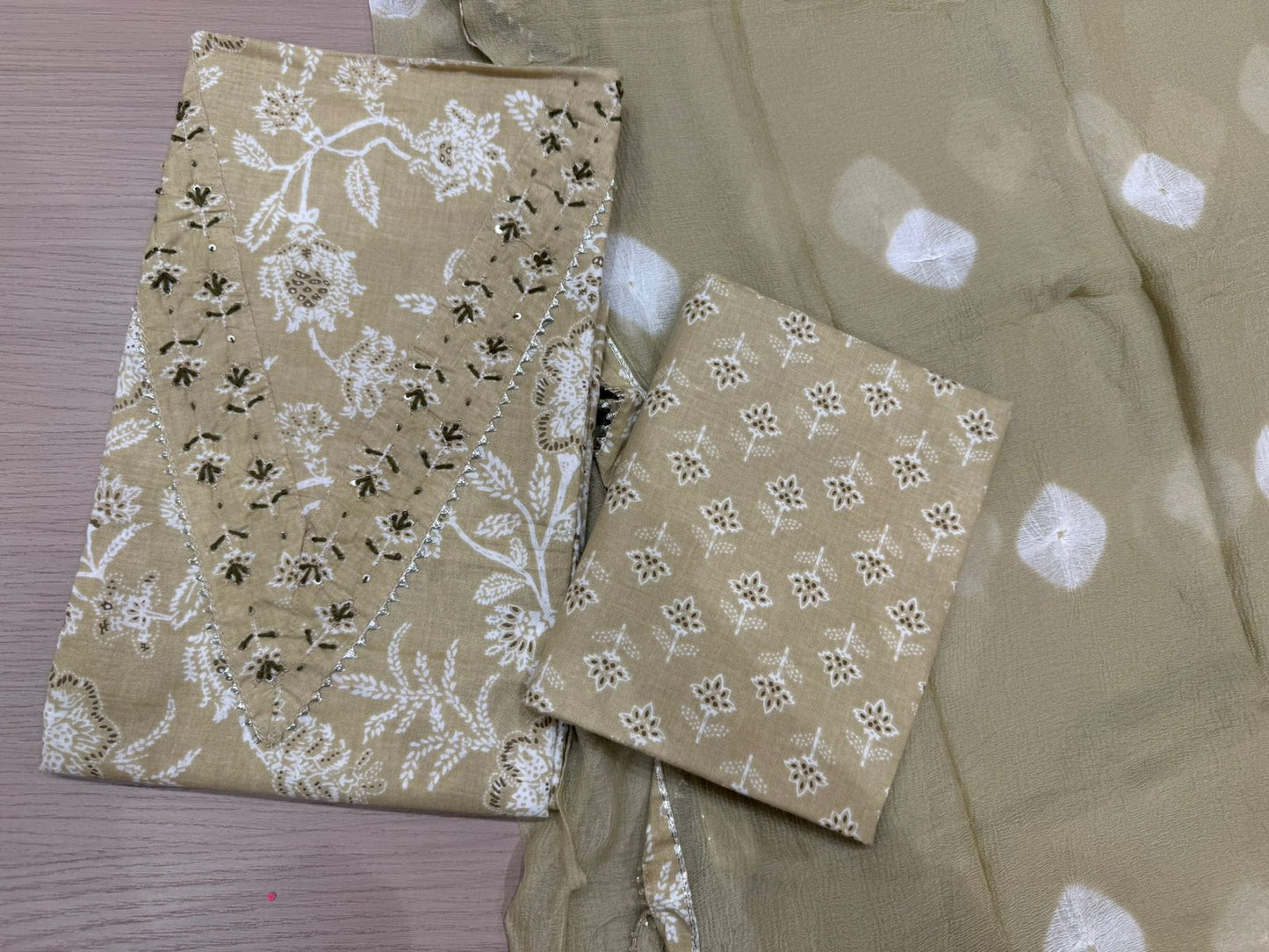 Cotton Hand Work Suit with Chiffon Dupatta