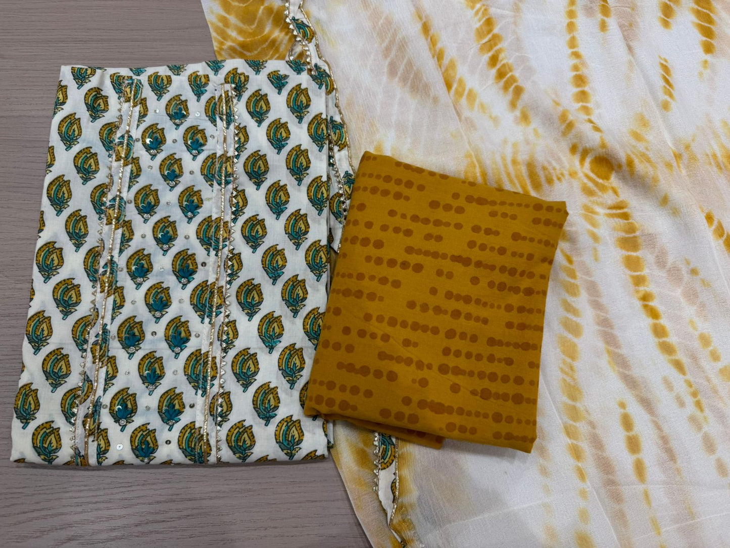 Cotton Hand Work Suit with Chiffon Dupatta