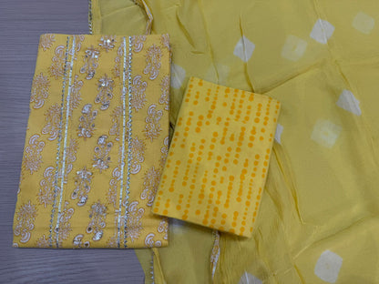 Cotton Hand Work Suit with Chiffon Dupatta