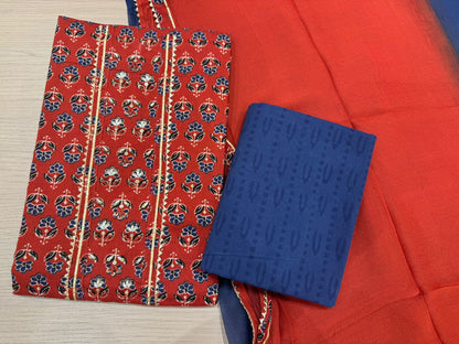 Cotton Hand Work Suit with Chiffon Dupatta