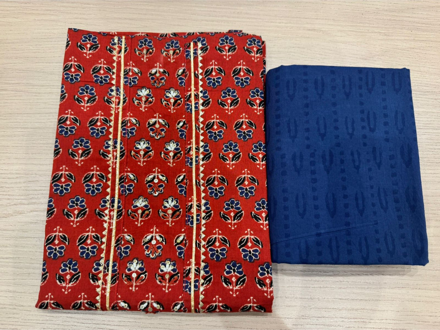 Cotton Hand Work Suit with Chiffon Dupatta