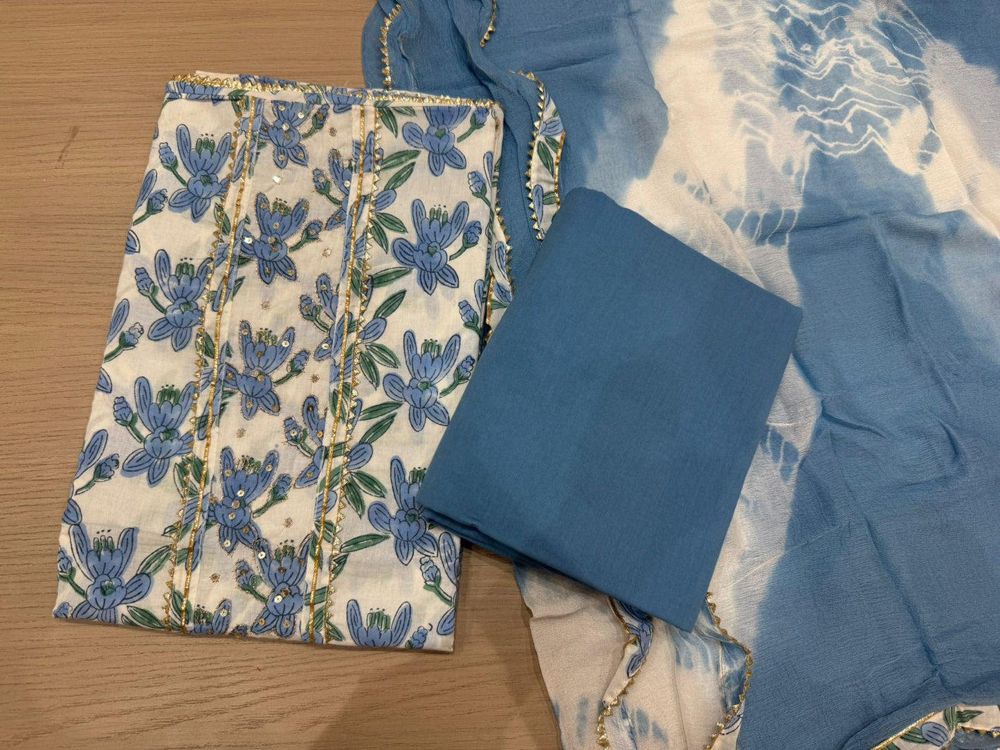 Cotton Hand Work Suit with Chiffon Dupatta