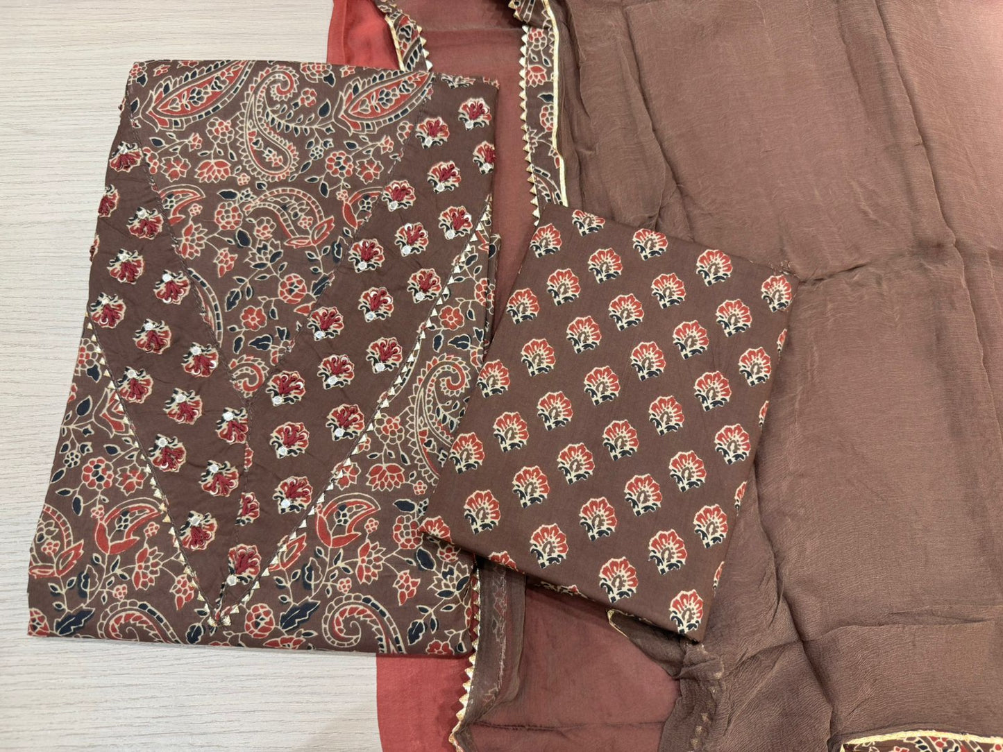 Cotton Hand Work Suit with Chiffon Dupatta