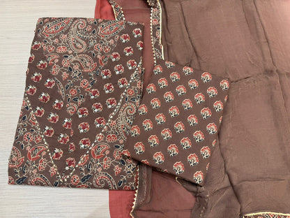 Cotton Hand Work Suit with Chiffon Dupatta