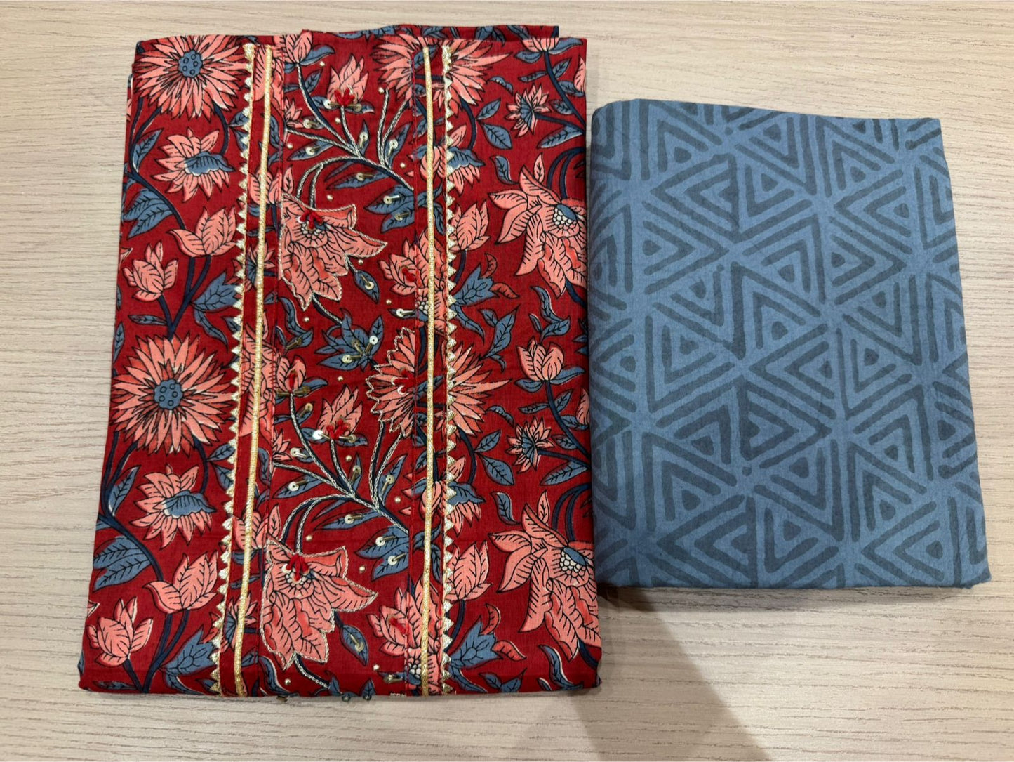 Cotton Hand Work Suit with Chiffon Dupatta
