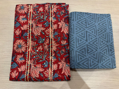 Cotton Hand Work Suit with Chiffon Dupatta