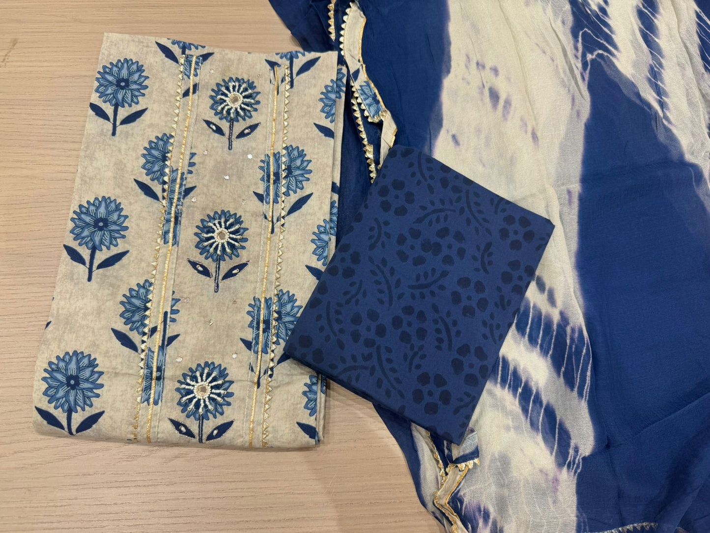 Cotton Hand Work Suit with Chiffon Dupatta