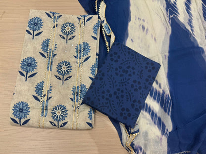 Cotton Hand Work Suit with Chiffon Dupatta