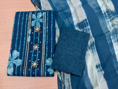 Cotton Hand Work Suit with Chiffon Dupatta