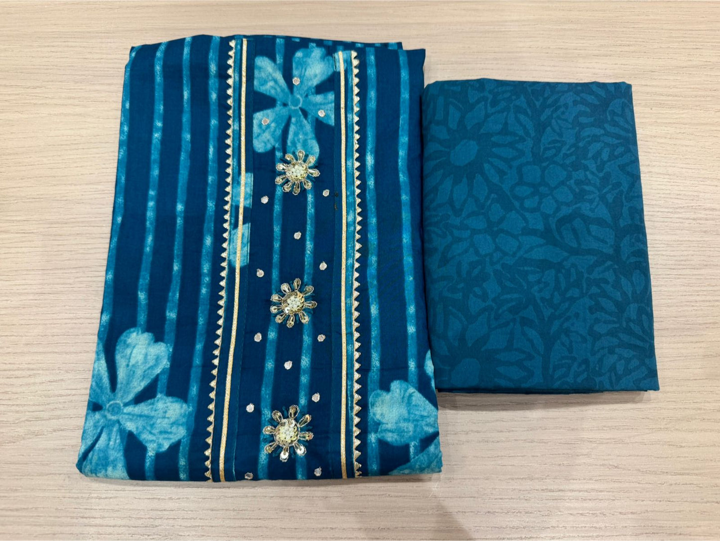 Cotton Hand Work Suit with Chiffon Dupatta