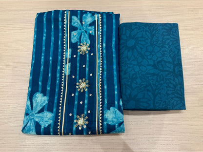 Cotton Hand Work Suit with Chiffon Dupatta