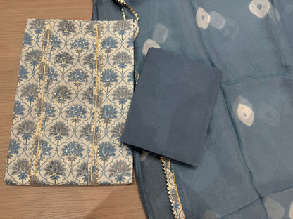 Cotton Hand Work Suit with Chiffon Dupatta