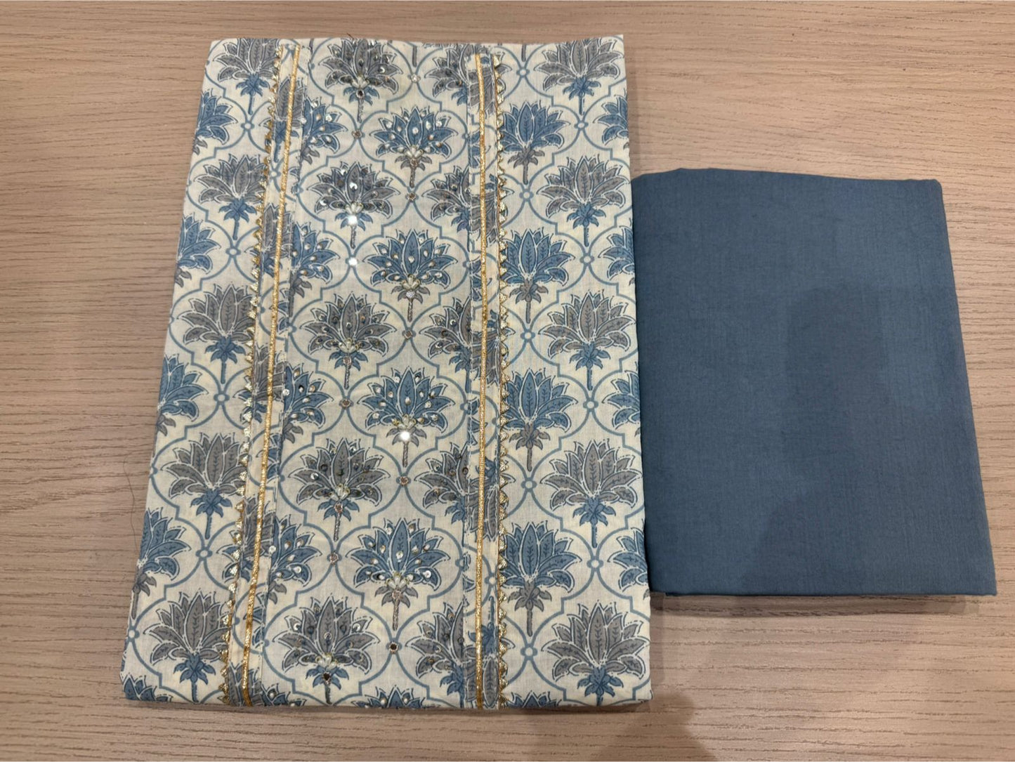 Cotton Hand Work Suit with Chiffon Dupatta