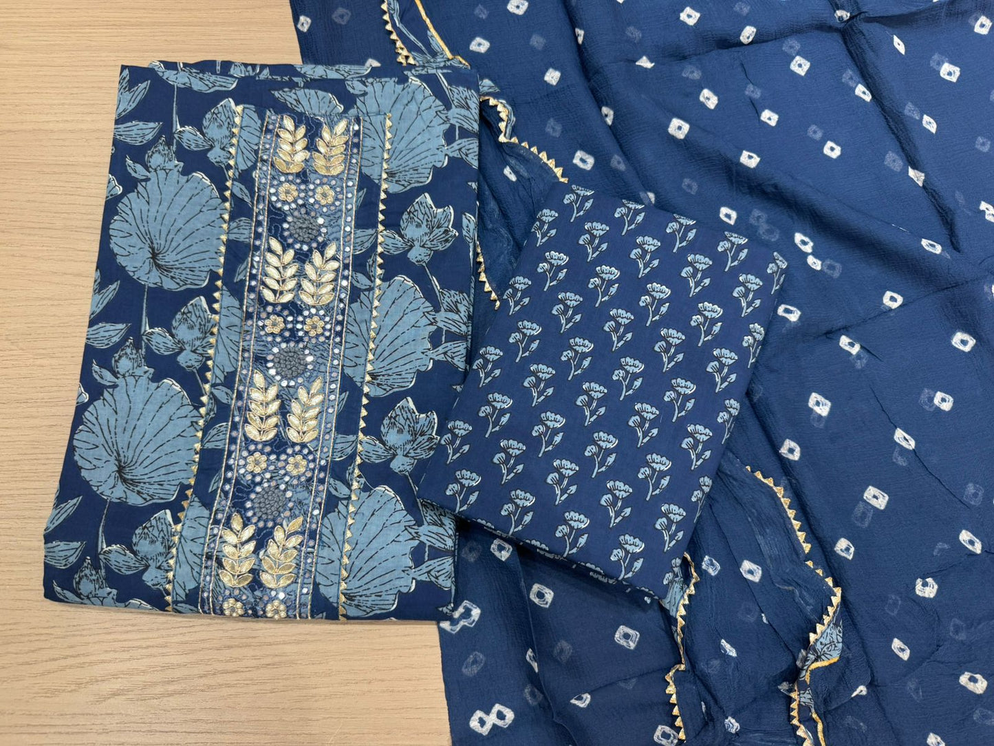 Cotton Hand Work Suit with Chiffon Dupatta