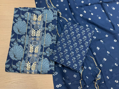 Cotton Hand Work Suit with Chiffon Dupatta