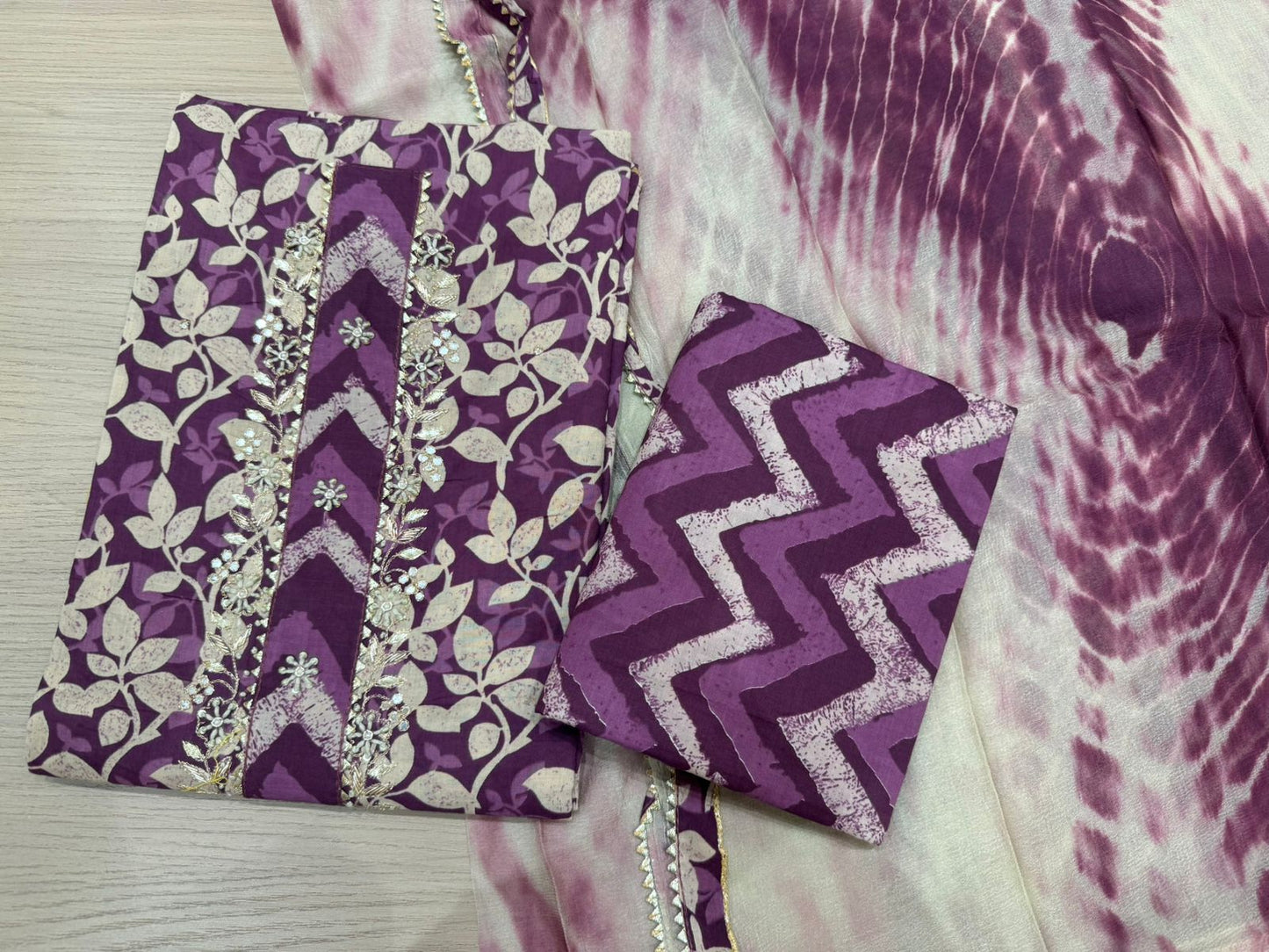 Cotton Hand Work Suit with Chiffon Dupatta